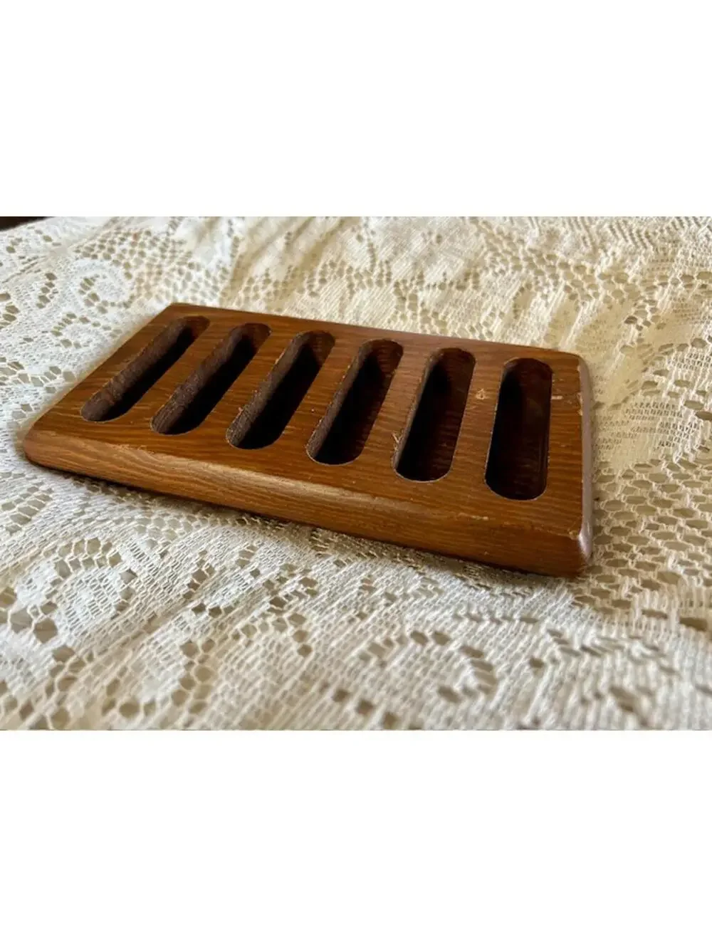 Vintage Wooden Coaster Holder or Trivet